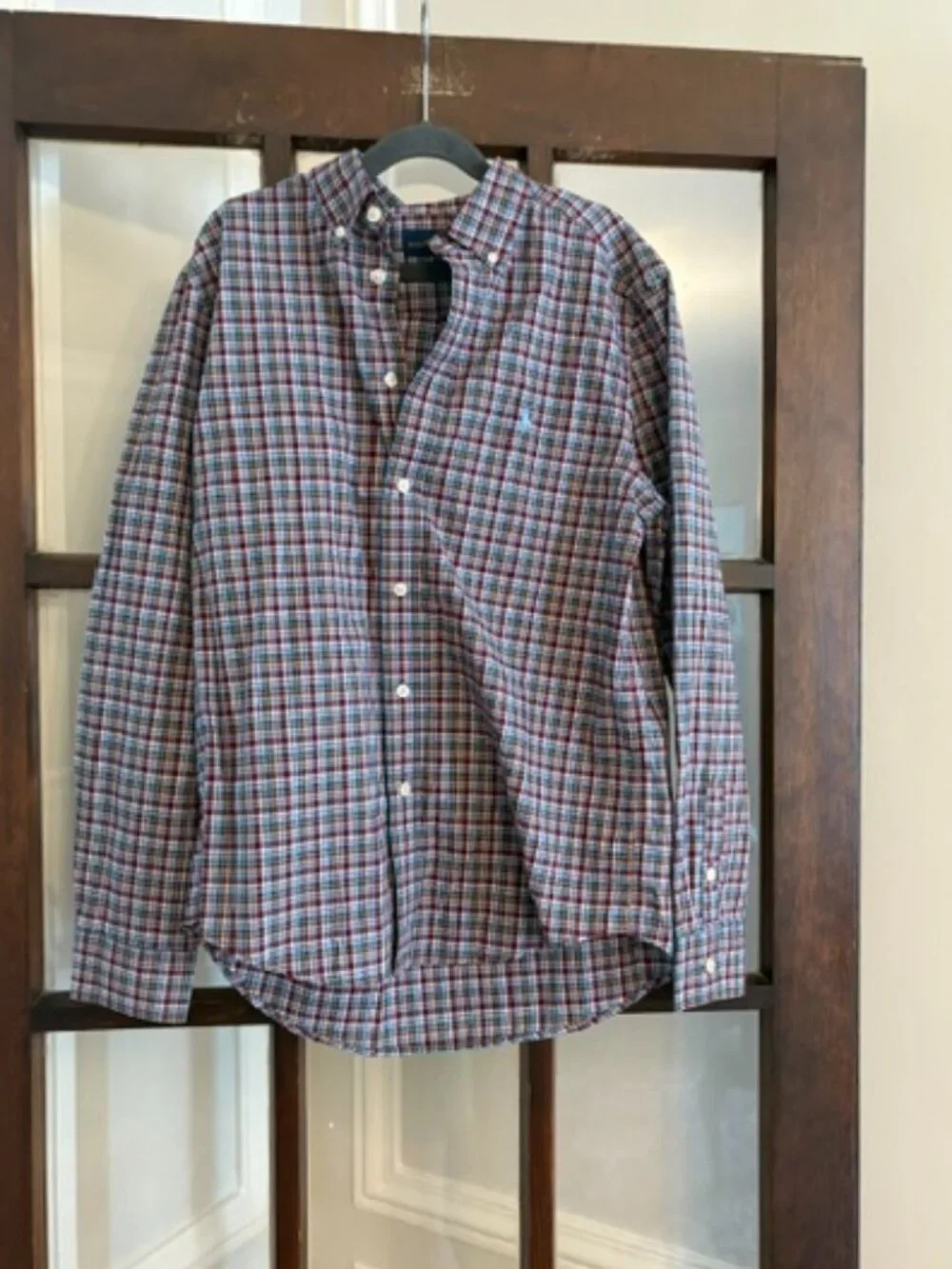Ralph Lauren Burgundy Plaid Button-Down Shirt, Size Large (14-16)